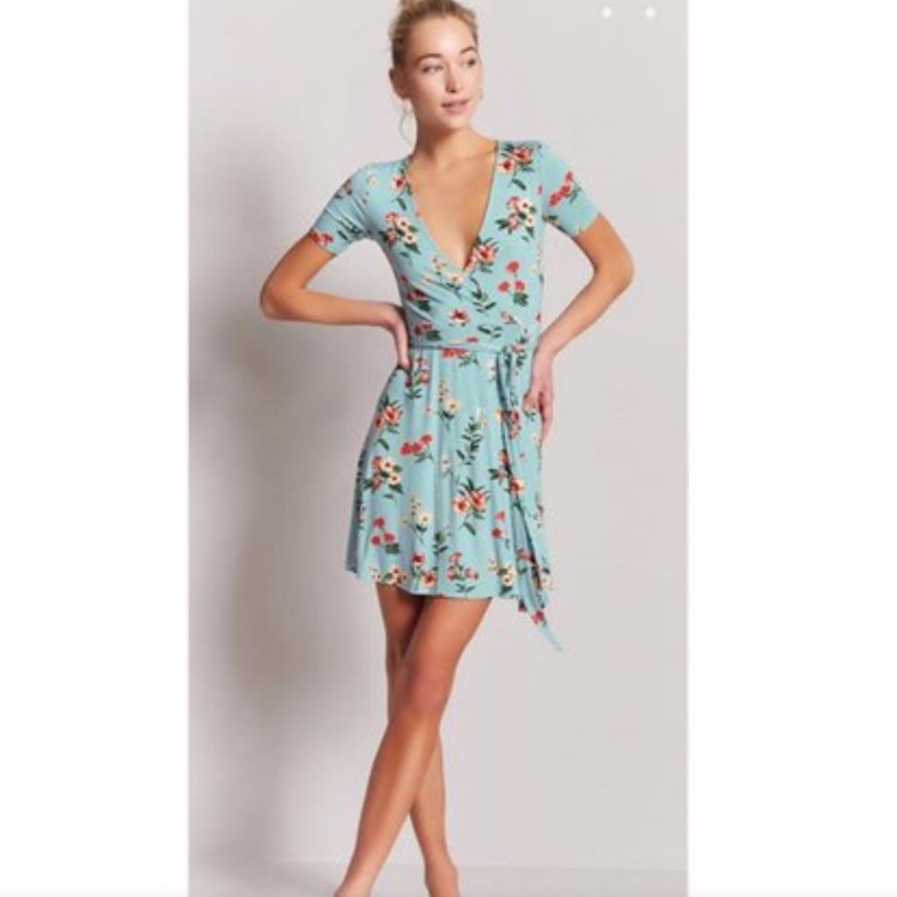 Floral Surplice Wrap Skater Dress Short